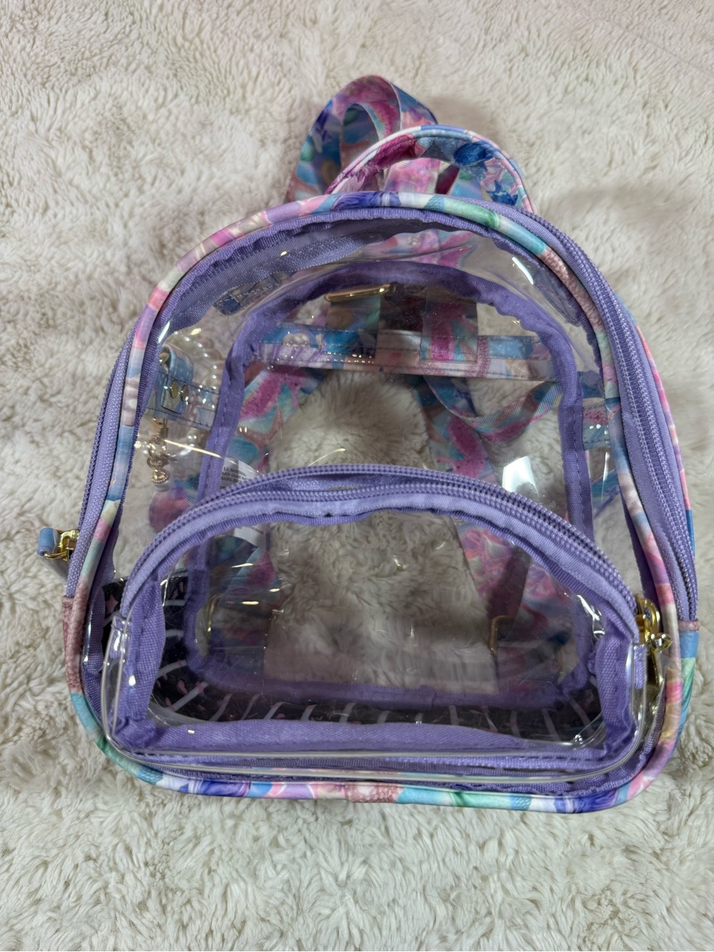 Betsey Johnson Clear Mini Backpack with Purple and Pastel Nautical Accents